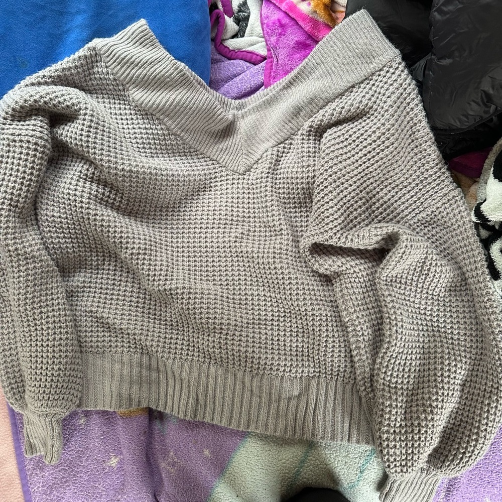 Zenana Outfitters Off-the-Shoulder Gray Sweater